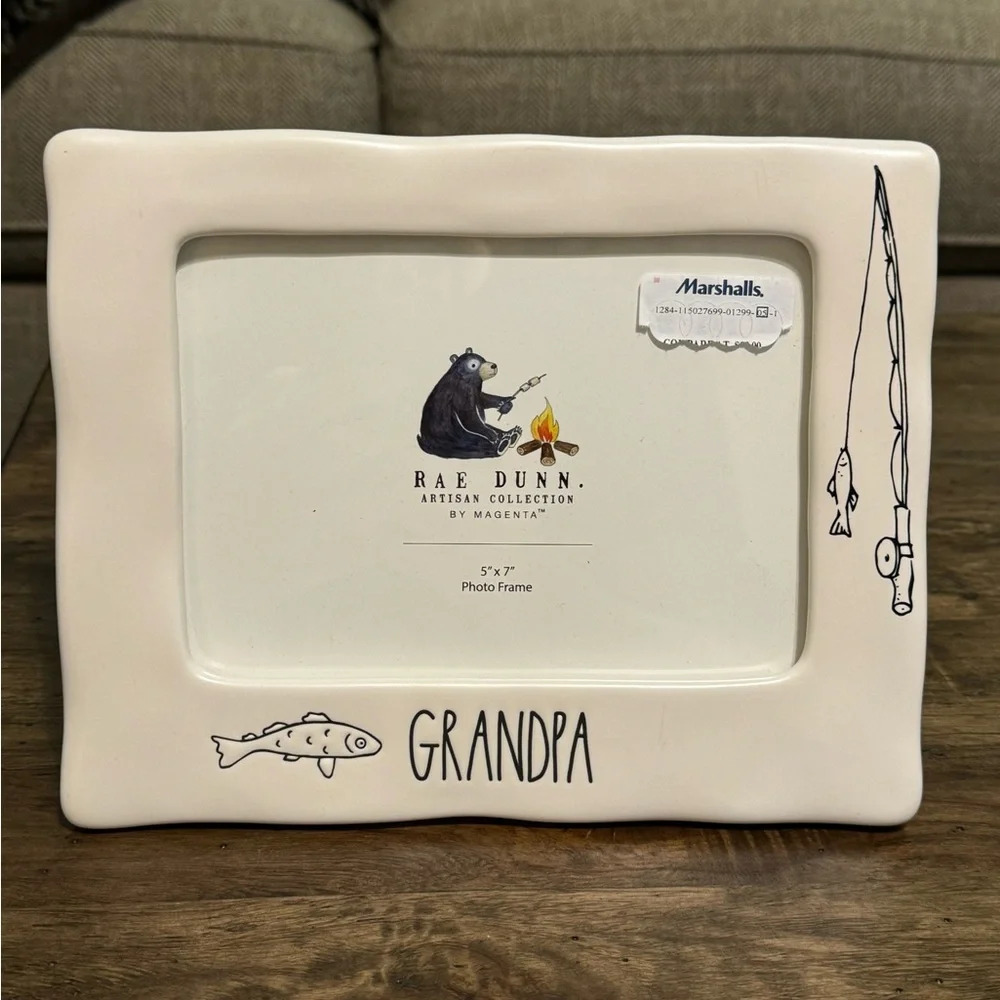 NWT Rae Dunn Magenta Ceramic 5x7 Picture Frame GRANDPA/Fishing